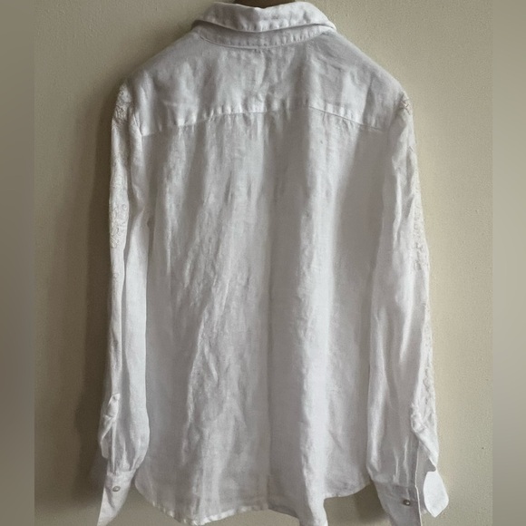 NWT $485 120% Lino Button Down Linen shirt White Size 38 gold flower s design - Picture 7 of 10